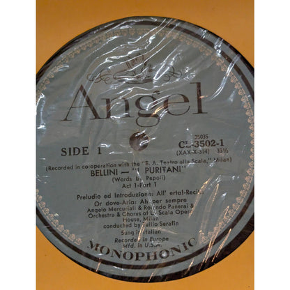 Vintage Bellini I Puritani Callas Di Stefano Angel CL-3502 Mono 3-LP Box Set
