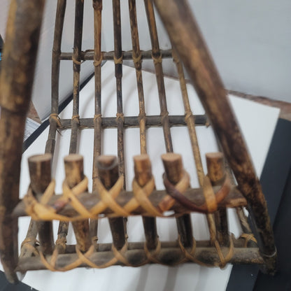 Vintage MCM wood Bamboo magazine rack large rattan wicker 17" tall catch all