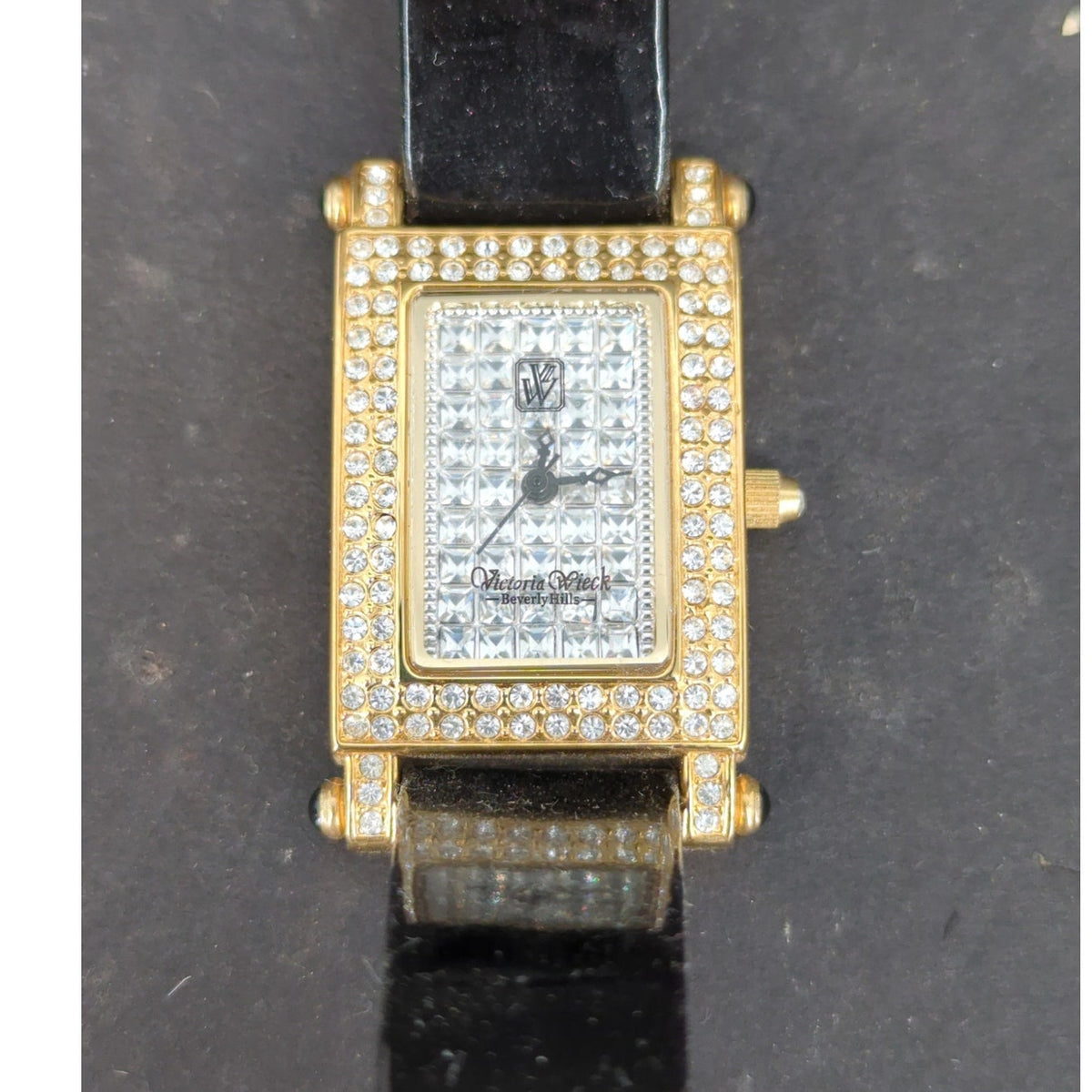 Victoria Wieck Beverly Hills Women's Watch Gold Tone Crystal Bezel Leather Band