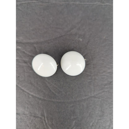 Vintage White Round Flat Disc Screw Back Earrings Retro Jewelry