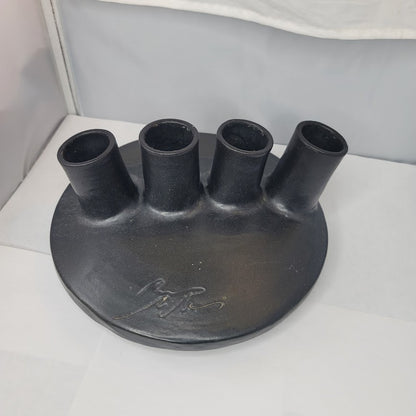 1950s Vallauris Ceramic Black Enamel Mcm brutalist Pipe Vase Signed Louis Giraud