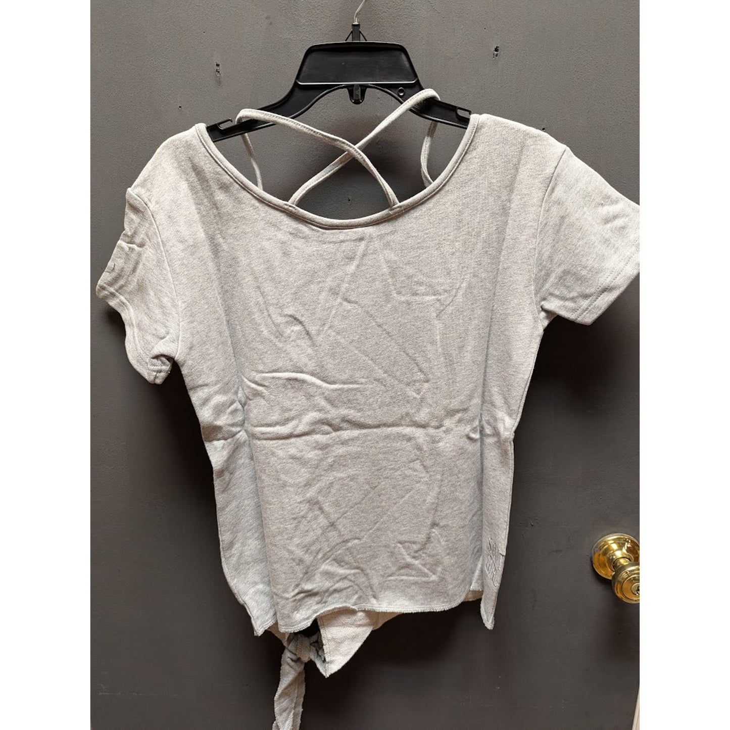 SOUTHERN GIRL PREP light marled gray sweatshirt short sleeve tie front crassback