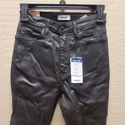 Wrangler Pants black ankle stretch faux leather 25" Waist deep dye $118