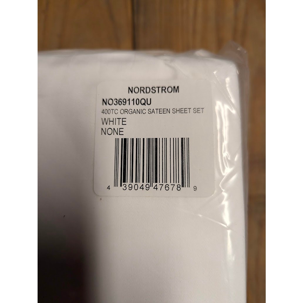 400 Thread Count Organic Cotton Sateen Sheet Set Nordstrom NEW White Queen