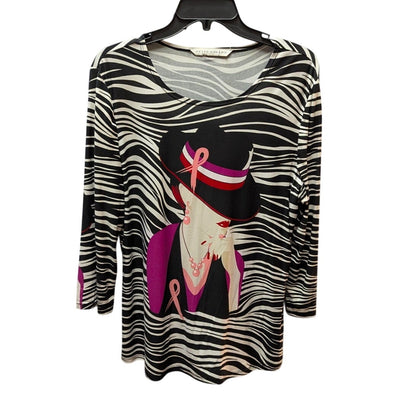 Peter Nygard Zebra Graphic Tunic Top VINTAGE Medium Black White Knit Blouse