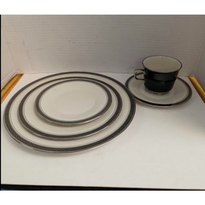Vintage Discontinued Black Band 5 Pc. Place Setting Indigo Franciscan China Set