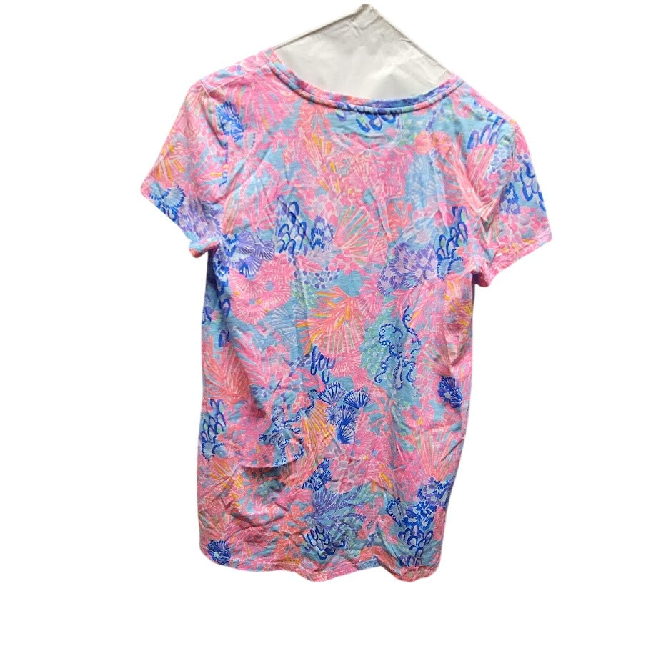 Lilly Pulitzer XS vneck womens shirt Etta colorful splendor in the sands print