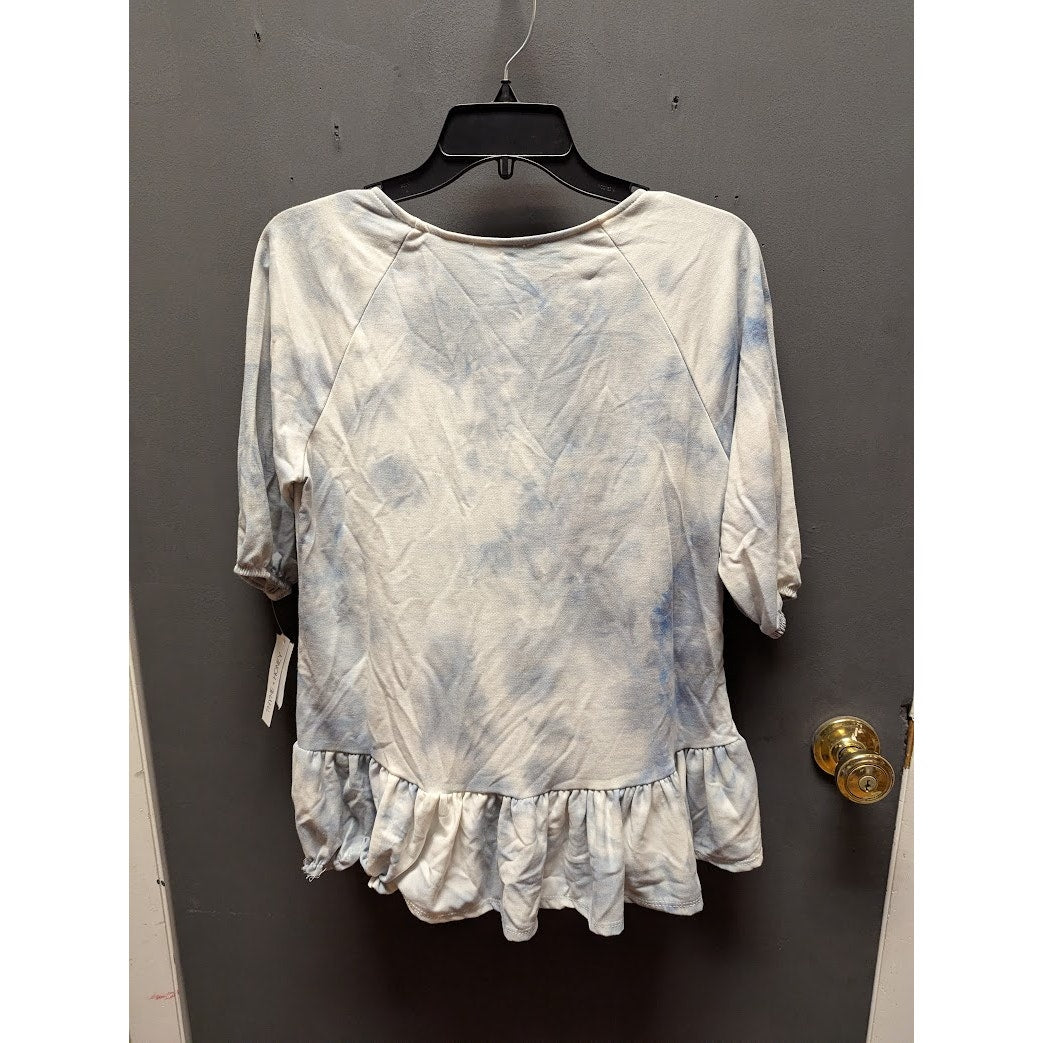 Thyme Honey dye dye bouse ruffle peplum 3/4 sleeve silver blue Size Small