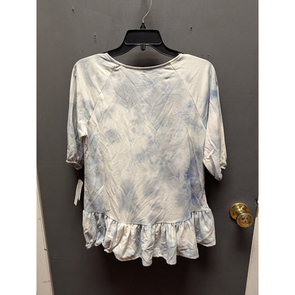 Thyme Honey dye dye bouse ruffle peplum 3/4 sleeve silver blue Size Small
