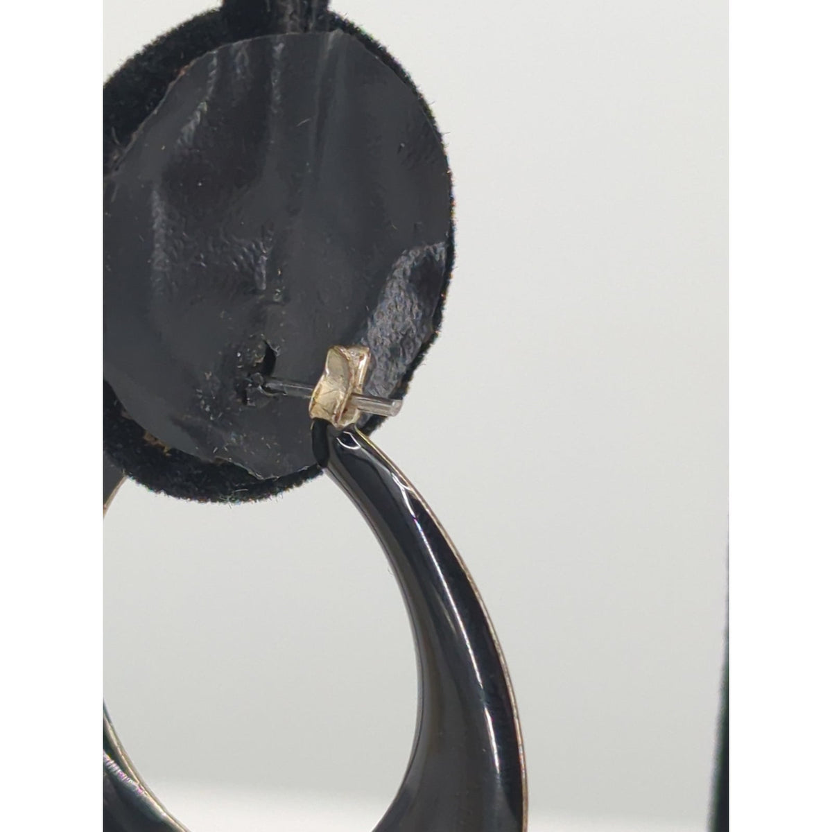 Vintage Glossy Black Enameled Chunky C-Hoop Earrings