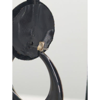 Vintage Glossy Black Enameled Chunky C-Hoop Earrings