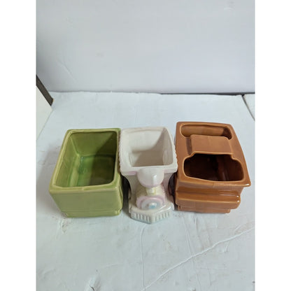 Vintage Ruebens Japan 3 Pc. Ceramic Train Planters Multi 4"x3" Engine Railroad