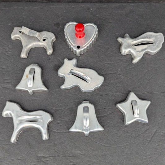 Vintage Metal Cookie Cutters Set of 8 Assorted Holiday & Animal Shapes