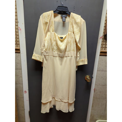 Vintage Size 16 Midnight Velvet 2 pc. Sleeveless Dress Sheer jacket Yellow Lace