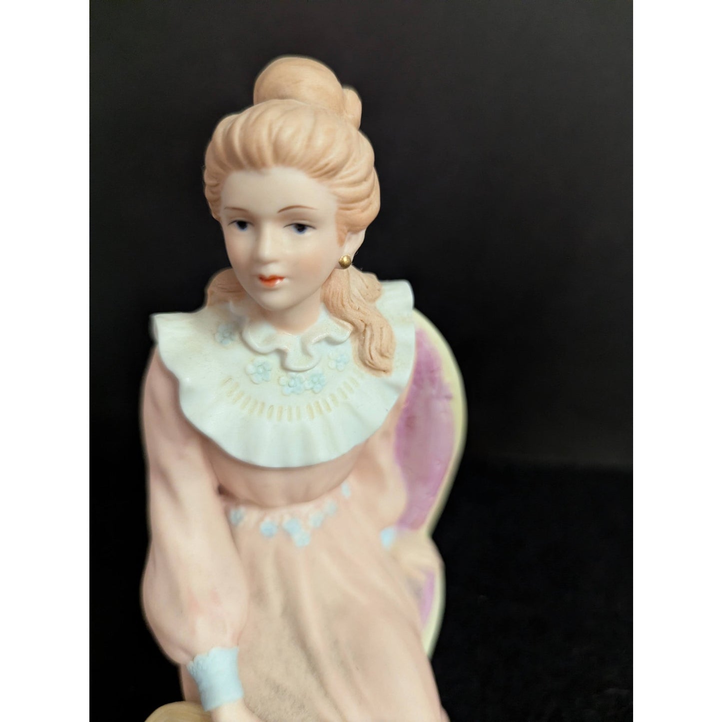 Vintage Bisque Porcelain Seated Victorian Lady Figurine with Hat