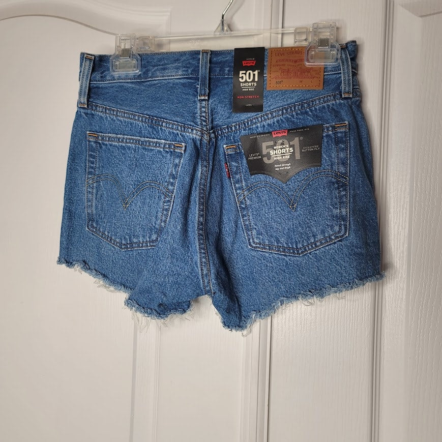NEW Levis 501 Blue Jean Cut off Ripped Destroyed High Rise Shorts Size 25