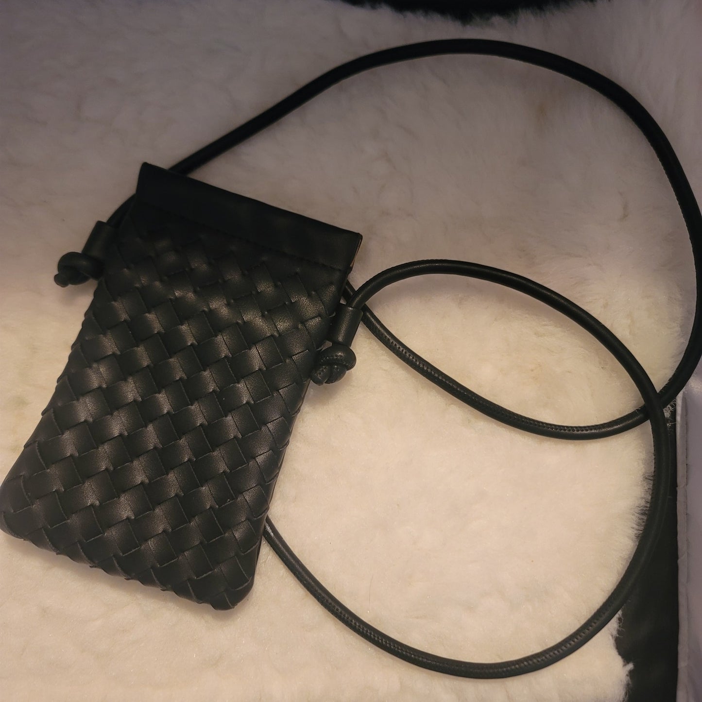 Urban Expressions Black Woven Crossbody Phone Bag Minimalist Quiet Luxury Small