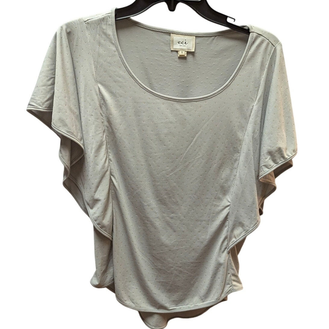 ECI Flutter Sleeve Scoop Neck Blouse Womens Small Light Grey Smocked Back Top