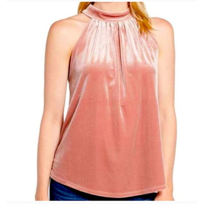 Gibson X Glam Pink Crushed Velvet Halter Tie Top NEW Size Medium Sleeveless