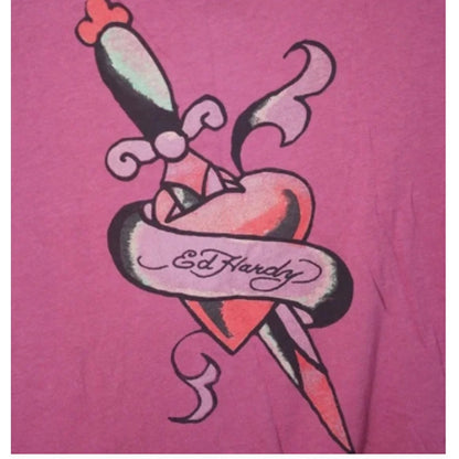 Ed Hardy Dagger through Heart Burgundy Crop Top Size Large NWT