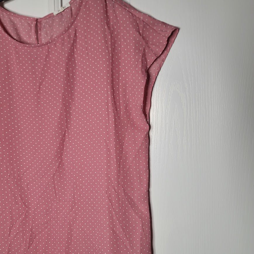 Pleione Pink Polka Dot Cap Sleeve Keyhole Blouse Size 1X NWT