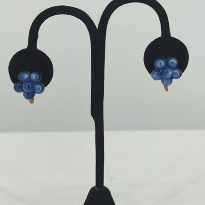 Vintage Mid Century Cobalt Cluster Bead Screw Back Earrings Retro French Country