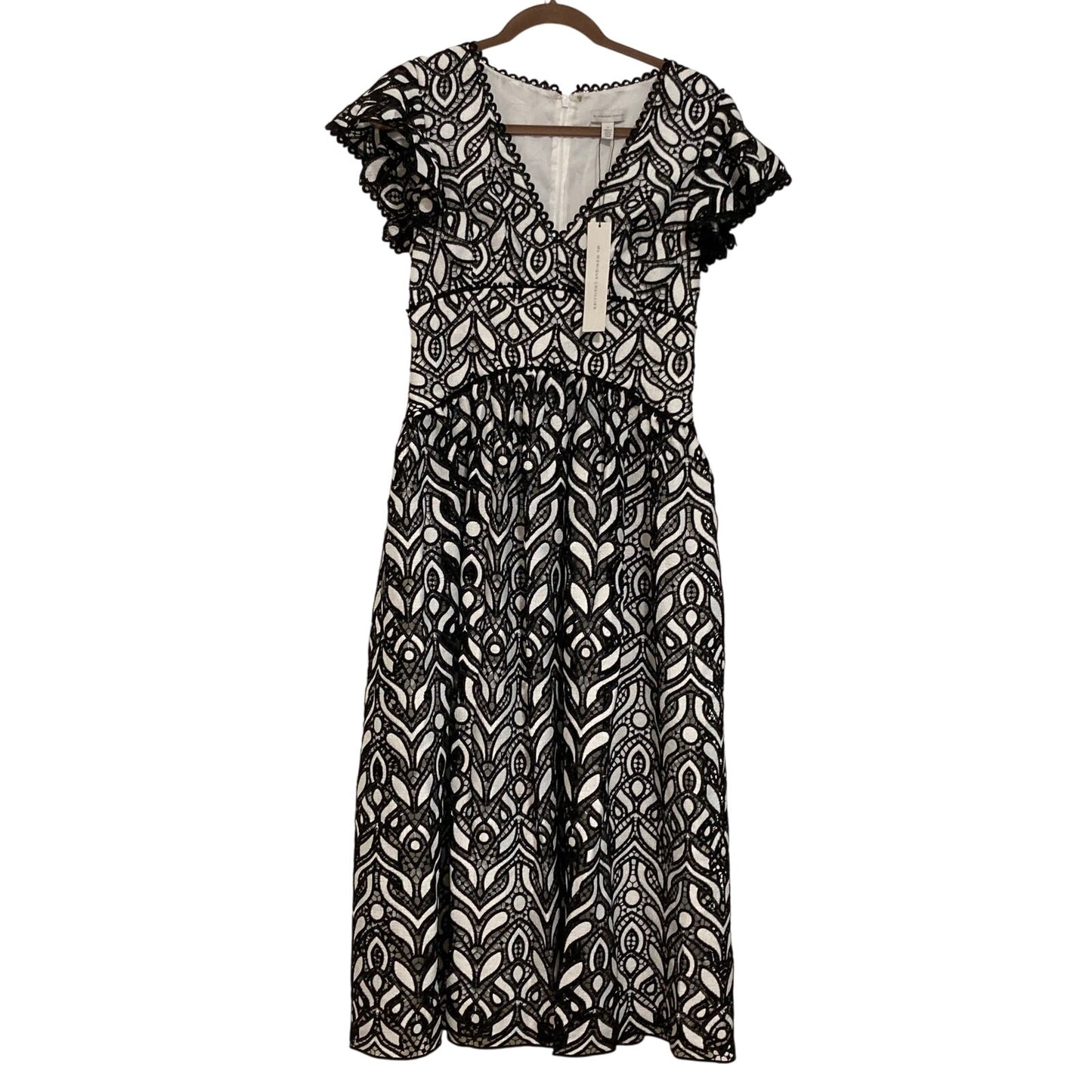 NWT ML Monique Lhuillier Embroidered Lace V-Neck Midi Dress Size 4