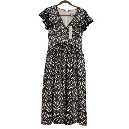 NWT ML Monique Lhuillier Embroidered Lace V-Neck Midi Dress Size 4