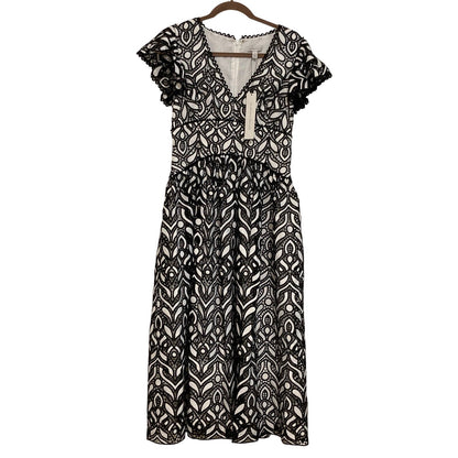 NWT ML Monique Lhuillier Embroidered Lace V-Neck Midi Dress Size 4