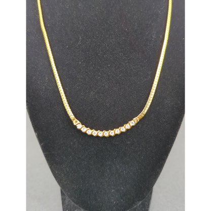 Vintage Fashion Necklace gold tone with curved crystal bar