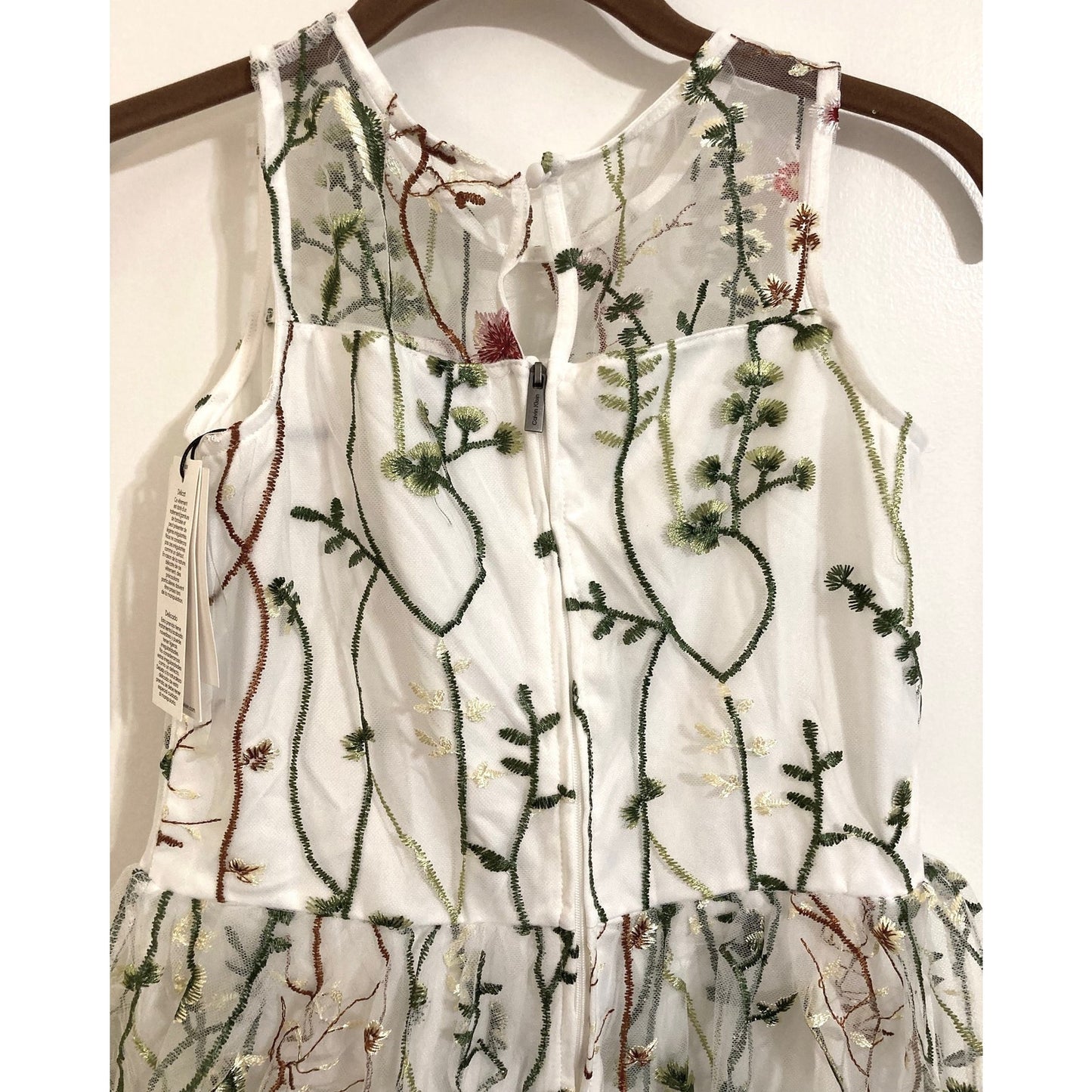 Calvin Klein Sleeveless Embroidered Mesh Overlay Girls' Dress Sz 14 in White NWT