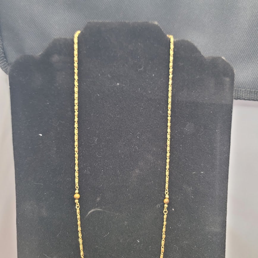 Vintage Gold Tone Link Necklace with Beaded Tiger Eye Accents Mid-Century