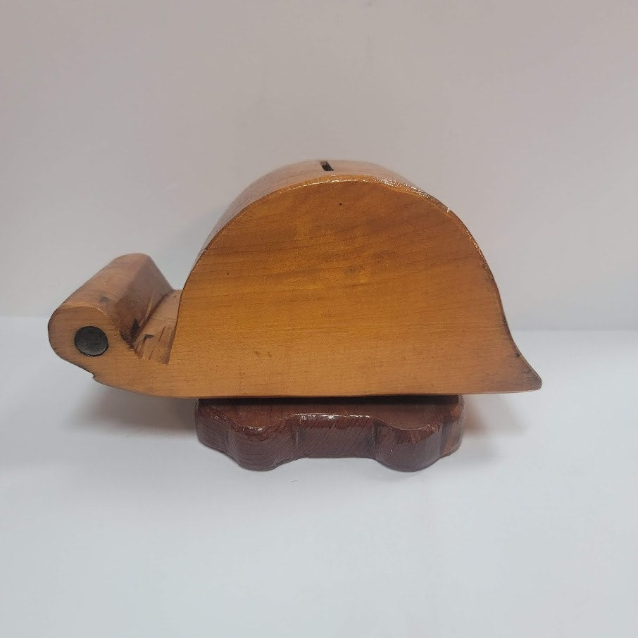 Vintage handmade wood SNAIL bank Piggy 2 pc. pedestal UNIQUE gift