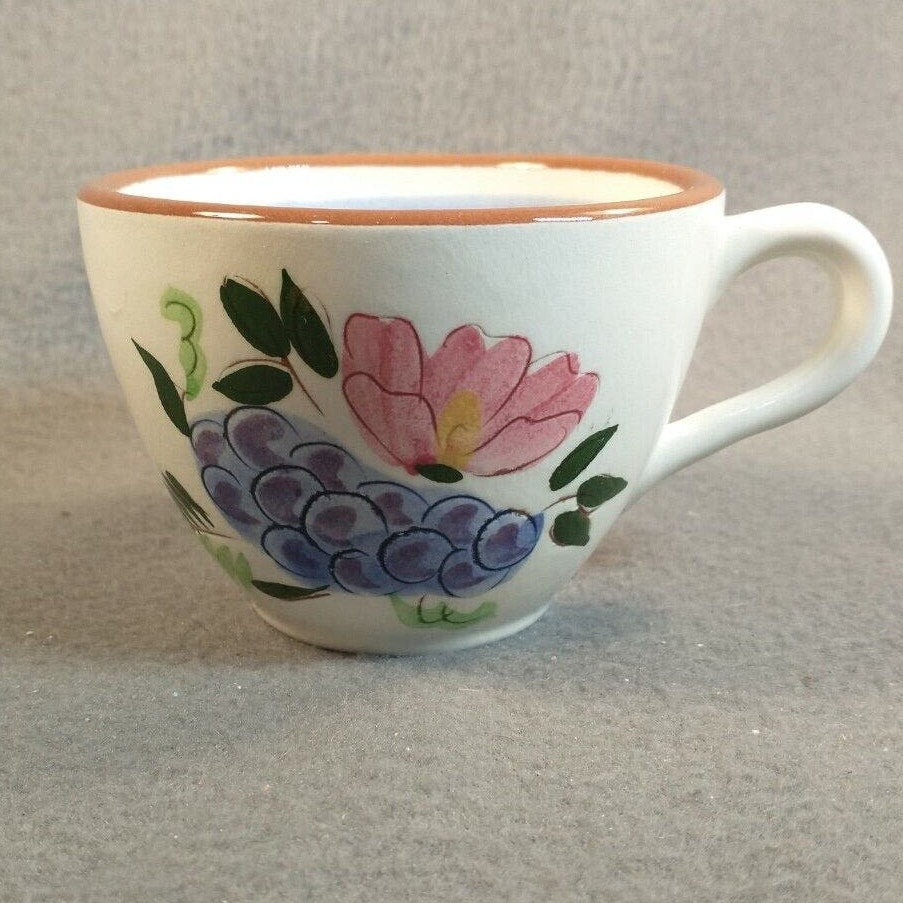Stangl Pottery Set of 4 Cups Mug coffee tea handle fruit and flowers Brown Blue