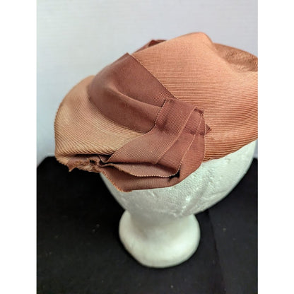 Vintage ladies HAT 40's 50's The Rhodes Hat Peach Woven Straw Cloche Bucket Bow