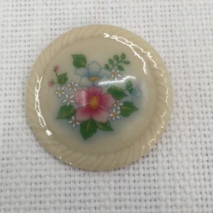 Vintage Porcelain Glass 1984 Avon Brooch Spring Flowers Round Pin