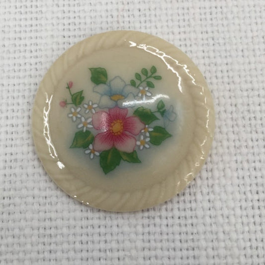 Vintage Porcelain Glass 1984 Avon Brooch Spring Flowers Round Pin