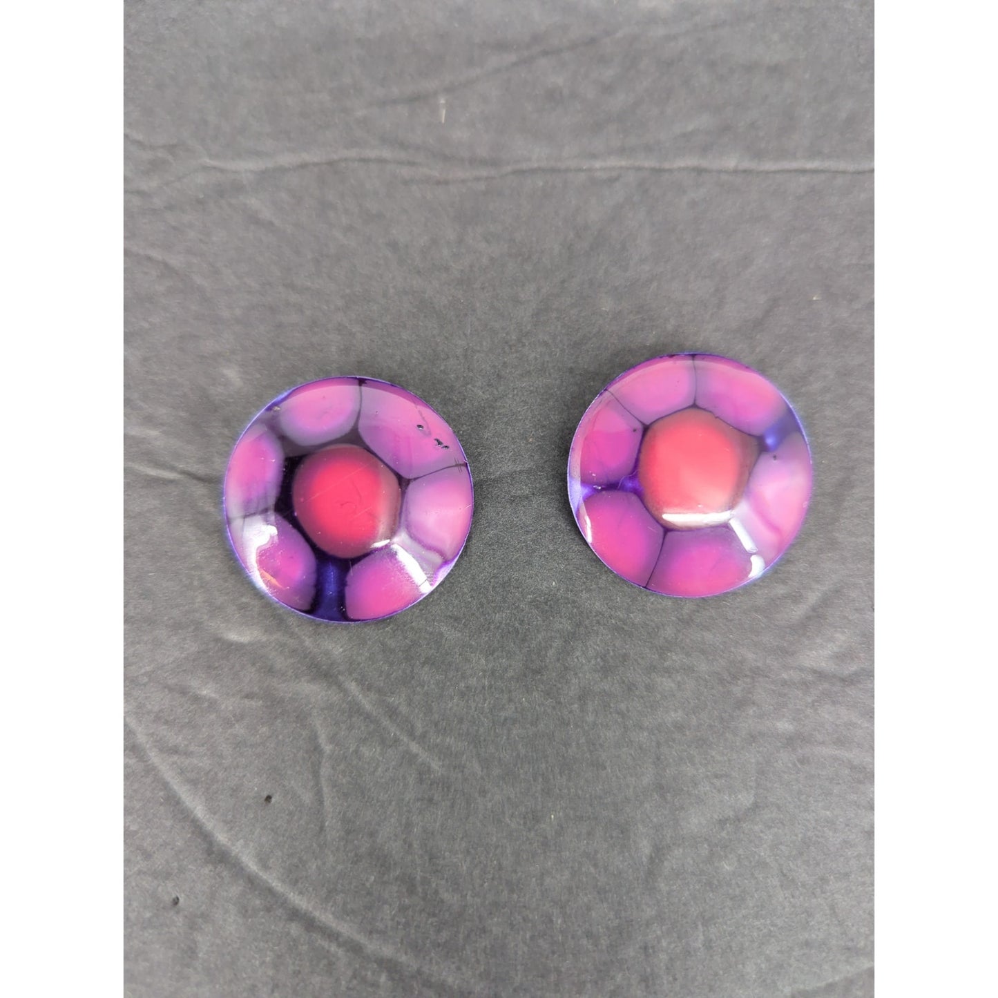 Vintage West Germany HandPainted Enameled Metal Clip On Earrings Abstract PURPLE