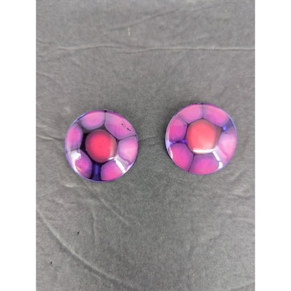 Vintage West Germany HandPainted Enameled Metal Clip On Earrings Abstract PURPLE