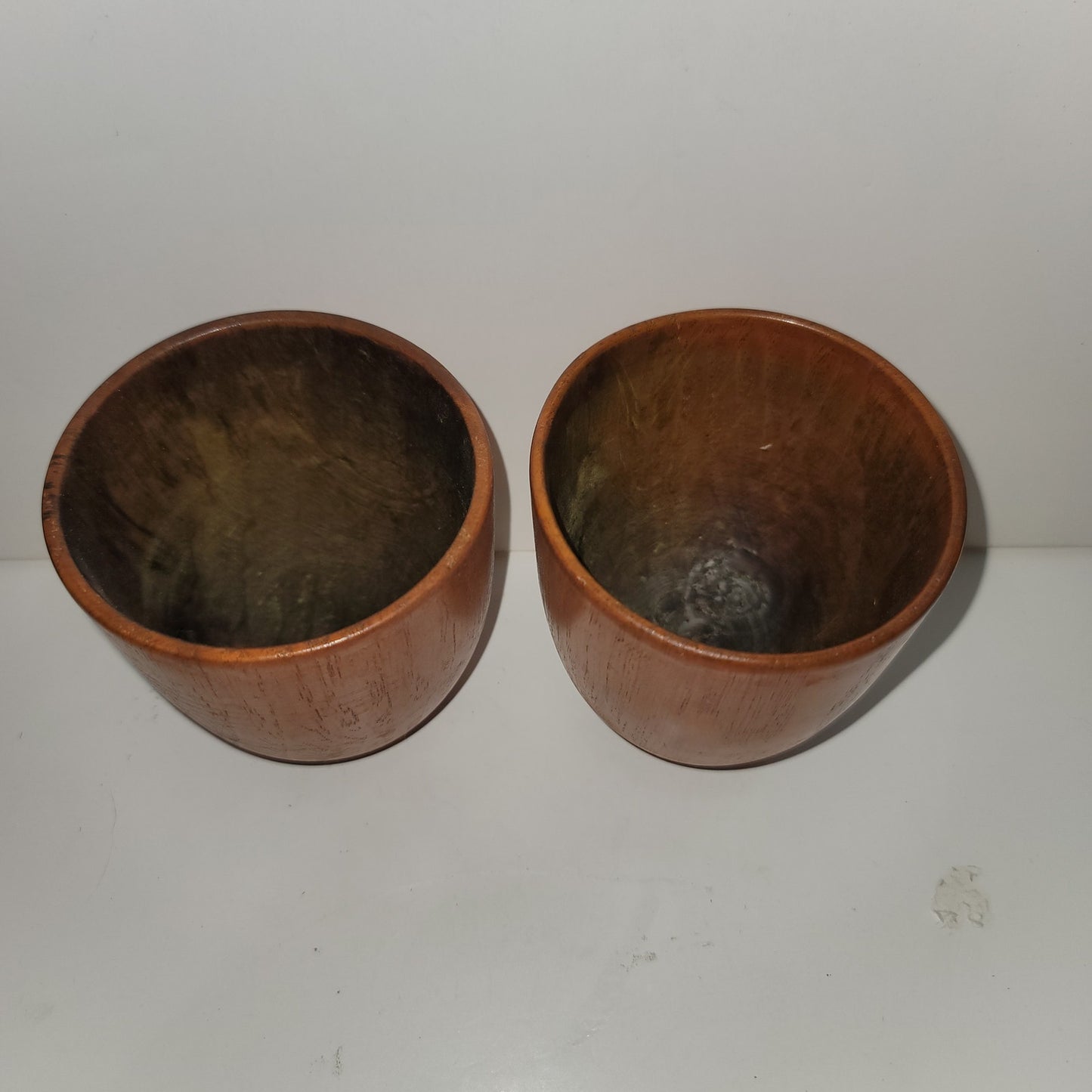 Pair hand turned wood  cups 4" tall