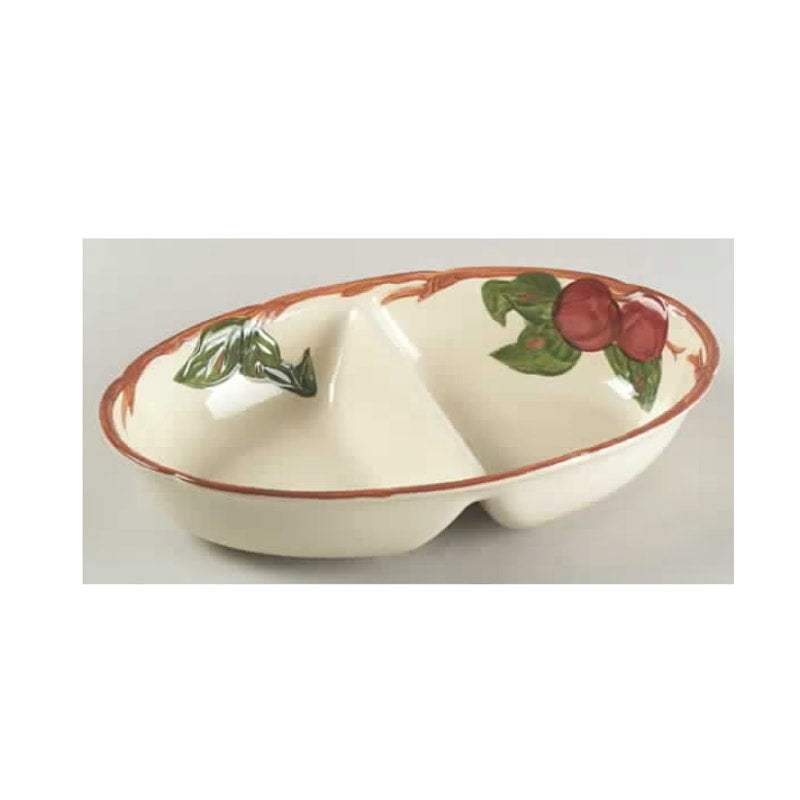 10" Oval Divided Vegetable Bowl Apple USA Backstamp FRANCISCAN ceramic dinnerwar