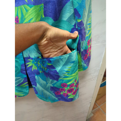 Vintage Liz Claiborne Tropical Hawaiian Floral Rayon Blazer Jacket 90s Vibrant