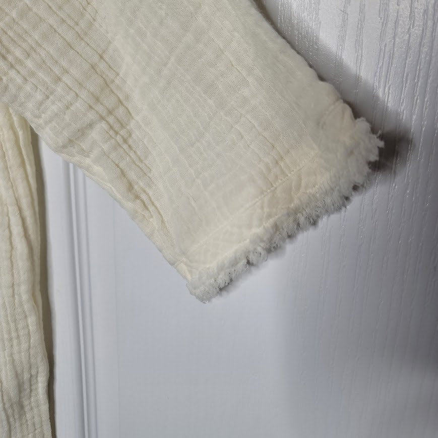 Eileen Fisher Gauze Medium Organic Cotton Raw edge textured Cream blouse top