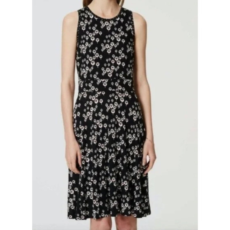 Ann Taylor Loft Tank Dress Back Zip Boat Neck Floral Black / White Size 4 Casual