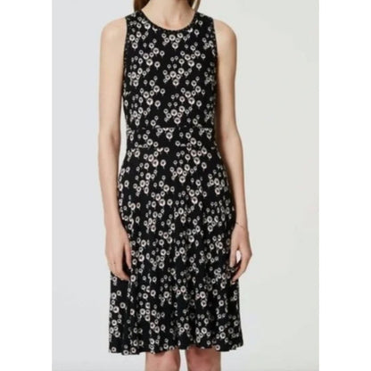 Ann Taylor Loft Tank Dress Back Zip Boat Neck Floral Black / White Size 4 Casual