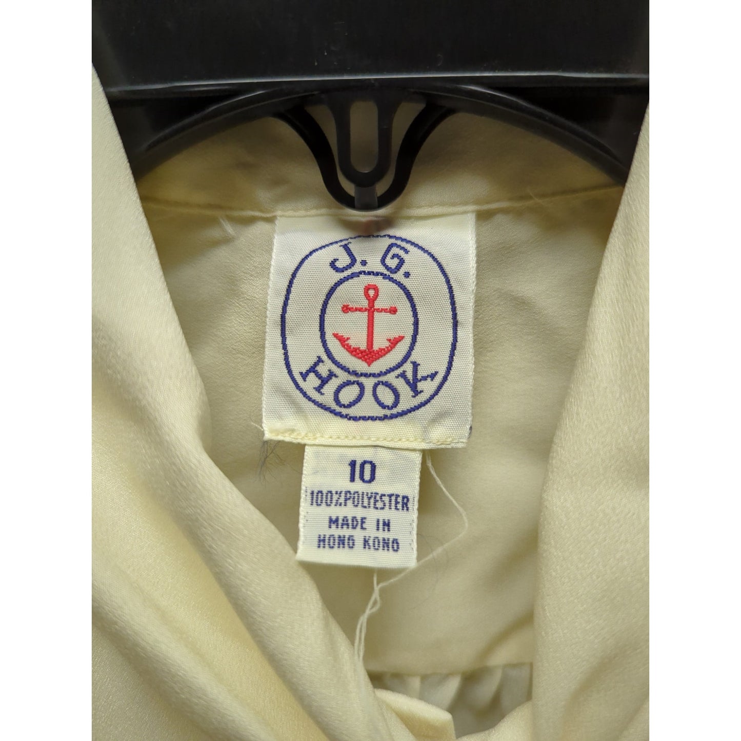 Vintage J.G. Hook Cream Blouse Bow Neck Long Sleeve Preppy Light Academia 10
