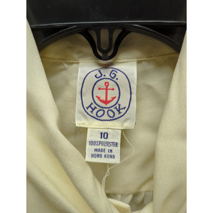 Vintage J.G. Hook Cream Blouse Bow Neck Long Sleeve Preppy Light Academia 10