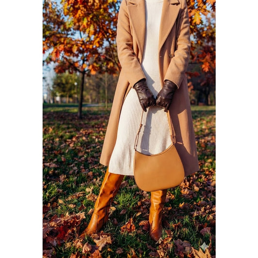 Preston & York Chocolate Brown Leather Gloves Size Small Vintage Knit Lined