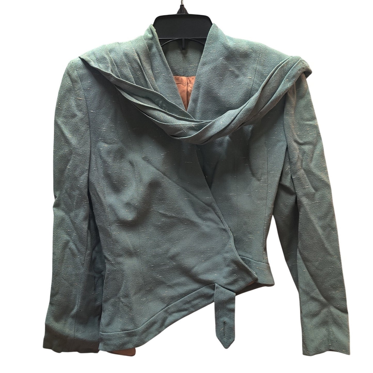 1940 Vintage Asymmetric Wool Wrap SMALL Jacket Scarf Pom Pom Trim Union Label
