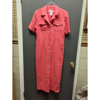 Vintage Jessica Howard Red Linen Blend Button Front Lined Summer Midi Dress 6